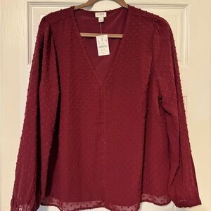 J. Crew Factory Deep Red V-Neck Blouse